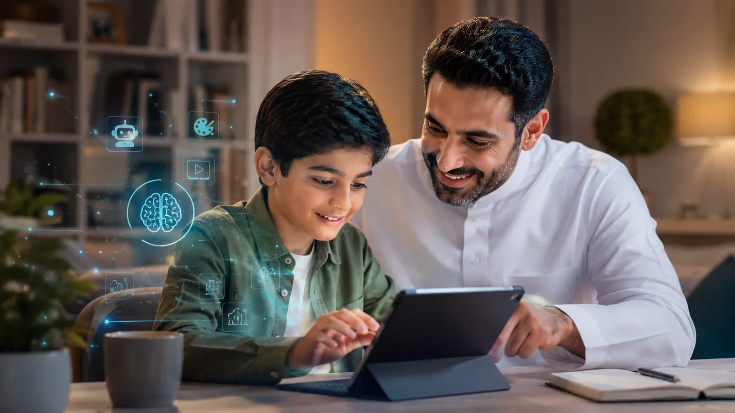 أسرة عربية تستخدم التقنية بوعي